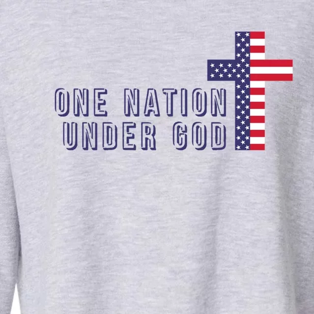 American Flag Cross One Nation Under God Gift Cropped Pullover Crew