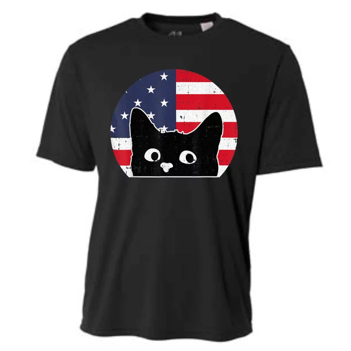 American Flag Cat 4th Of July Kitten Patriotic Pet Lover Cooling Performance Crew T-Shirt