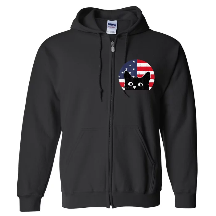 American Flag Cat 4th Of July Kitten Patriotic Pet Lover Full Zip Hoodie