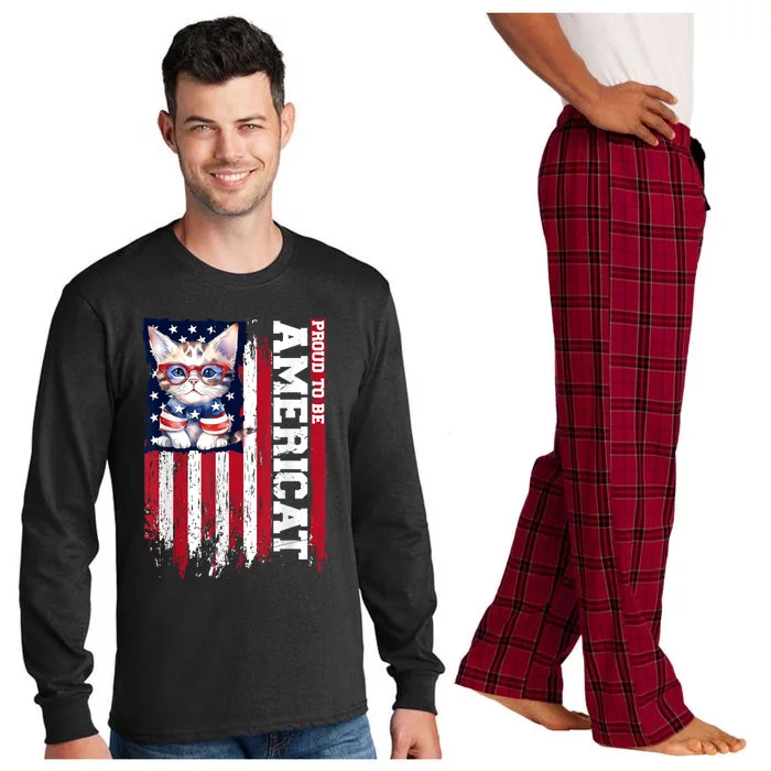 American Flag Cat 4th Of July Kitten Patriotic Pet Lover Pun Long Sleeve Pajama Set