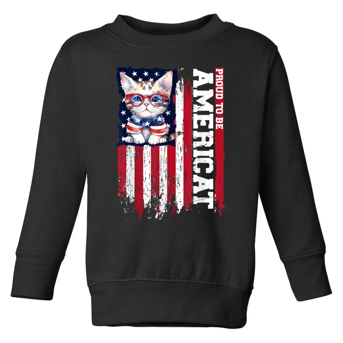 American Flag Cat 4th Of July Kitten Patriotic Pet Lover Pun Toddler Sweatshirt