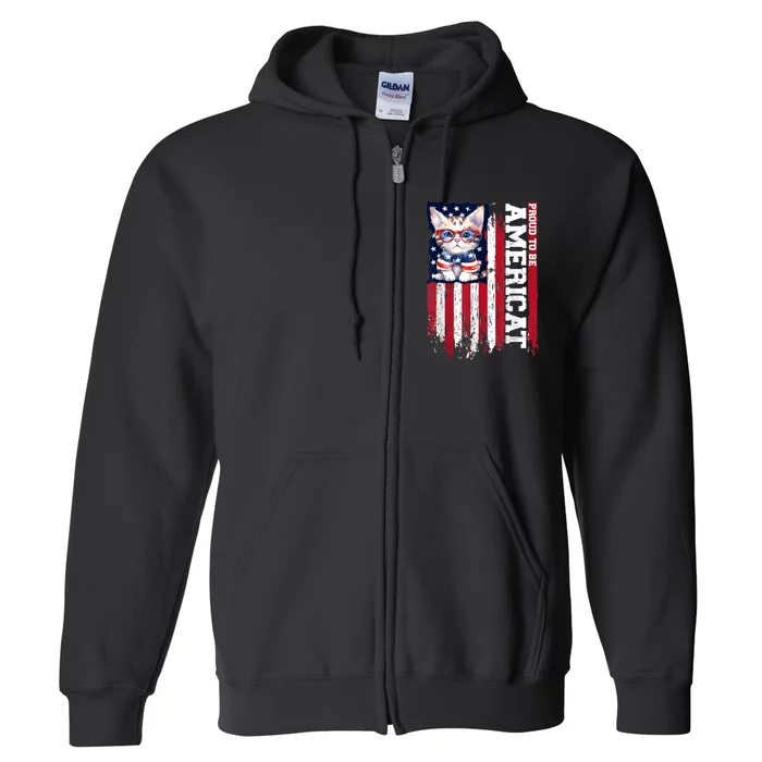 American Flag Cat 4th Of July Kitten Patriotic Pet Lover Pun Full Zip Hoodie