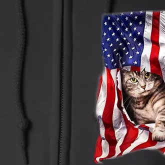 American Flag Cat 4th Of July Kitten Patriotic Pet Lover Full Zip Hoodie