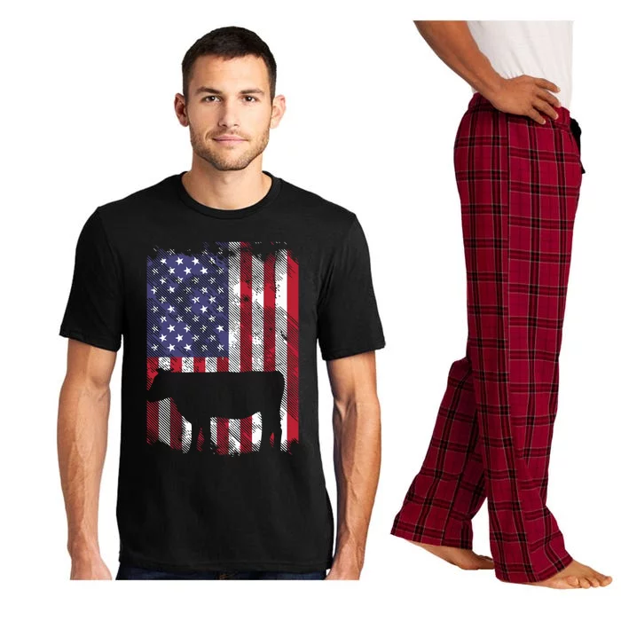 American Flag Cow Vintage Farm Animal Patriotic Farmer Gift Pajama Set