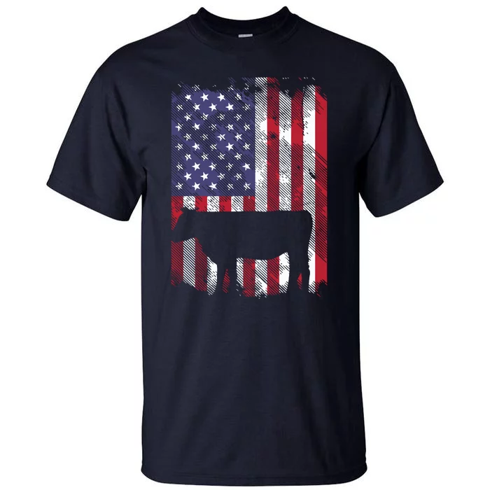 American Flag Cow Vintage Farm Animal Patriotic Farmer Gift Tall T-Shirt