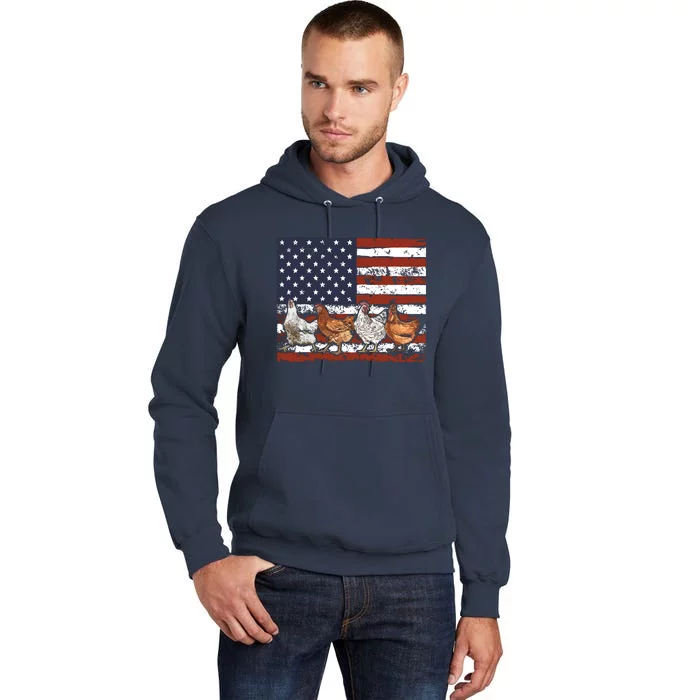 American Flag Chicken 4th Of July Patriotic Farmer Tall Hoodie