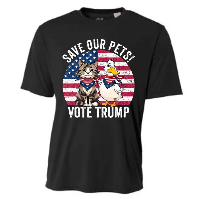 American Flag Cat & Duck Save Our Pets Vote For Trump 2024 Cooling Performance Crew T-Shirt