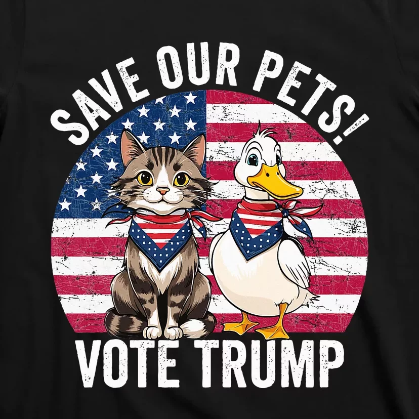 American Flag Cat & Duck Save Our Pets Vote For Trump 2024 T-Shirt