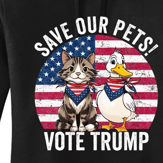 American Flag Cat & Duck Save Our Pets Vote For Trump 2024 Women's Pullover Hoodie