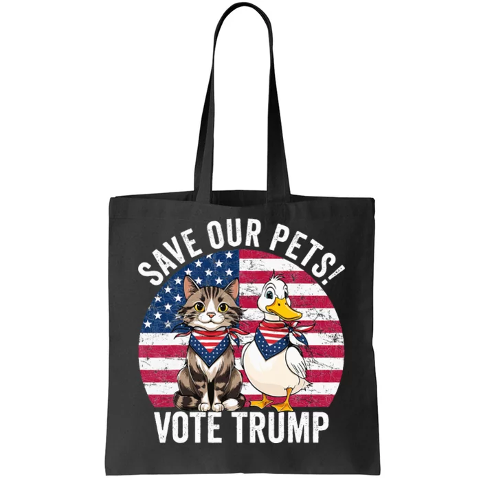 American Flag Cat & Duck Save Our Pets Vote For Trump 2024 Tote Bag