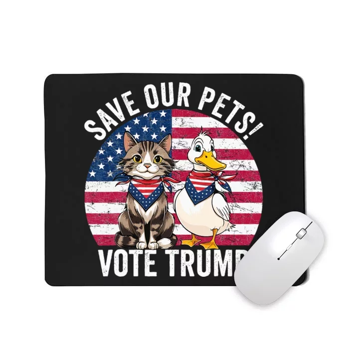 American Flag Cat & Duck Save Our Pets Vote For Trump 2024 Mousepad