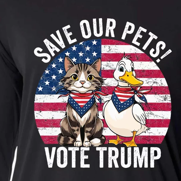 American Flag Cat & Duck Save Our Pets Vote For Trump 2024 Cooling Performance Long Sleeve Crew