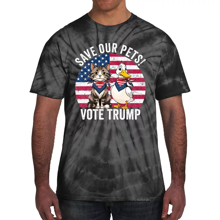 American Flag Cat & Duck Save Our Pets Vote For Trump 2024 Tie-Dye T-Shirt