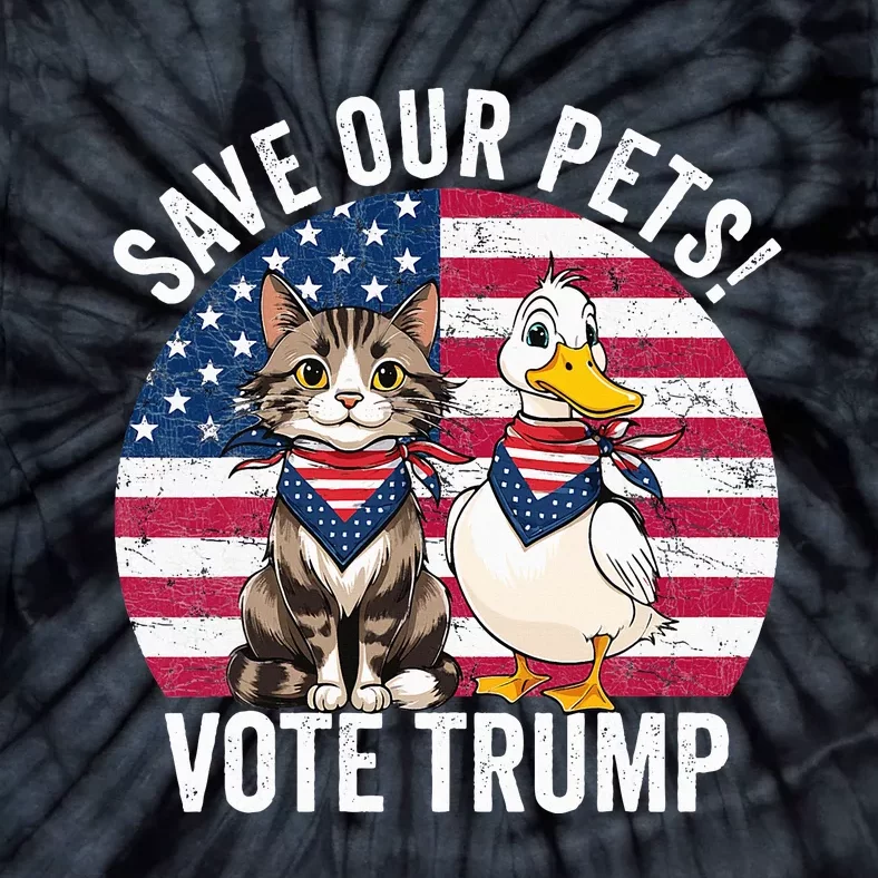 American Flag Cat & Duck Save Our Pets Vote For Trump 2024 Tie-Dye T-Shirt