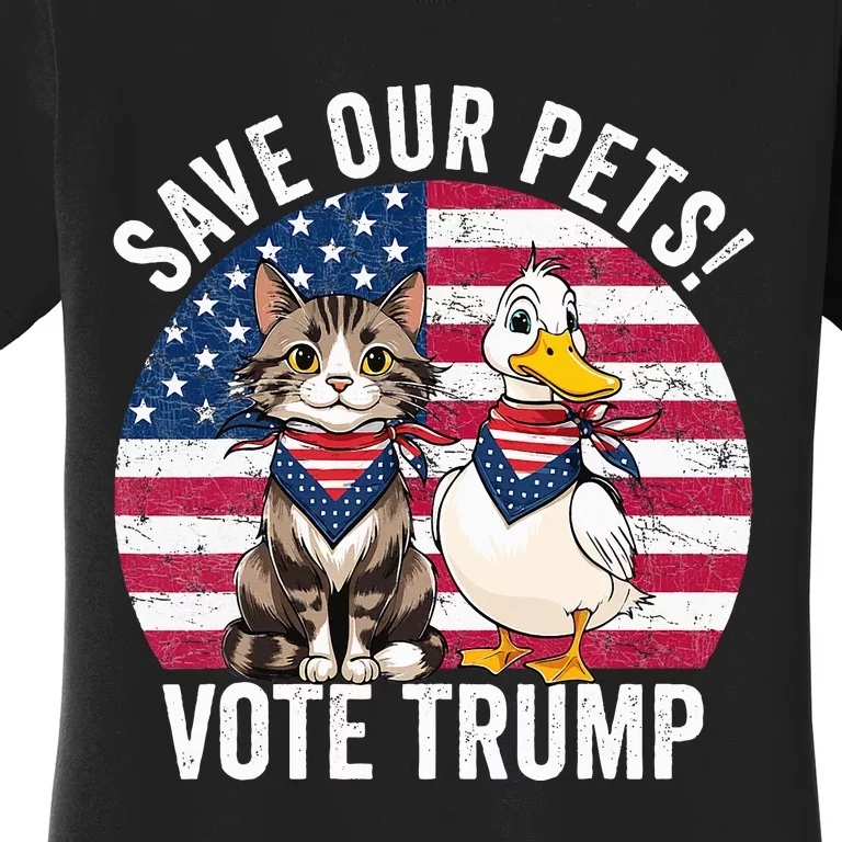 American Flag Cat & Duck Save Our Pets Vote For Trump 2024 Women's T-Shirt