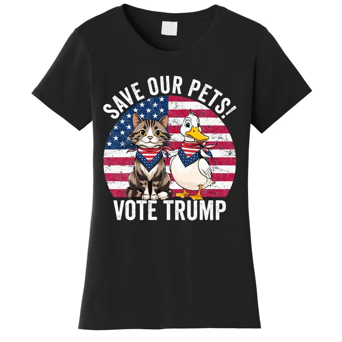 American Flag Cat & Duck Save Our Pets Vote For Trump 2024 Women's T-Shirt