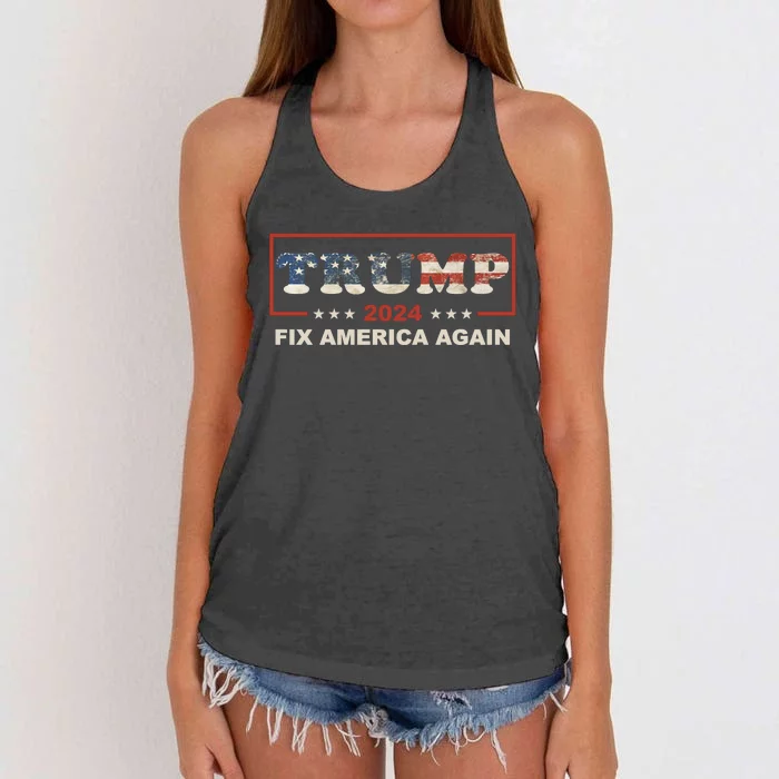 American Flag Conservative Gift With Trump 2024 Fix America Again Women's Knotted Racerback Tank