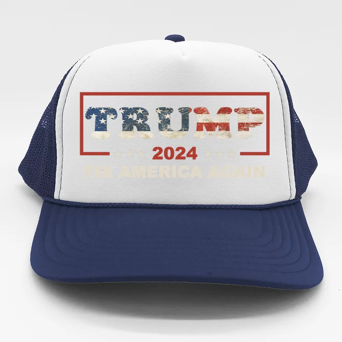 American Flag Conservative Gift With Trump 2024 Fix America Again Trucker Hat