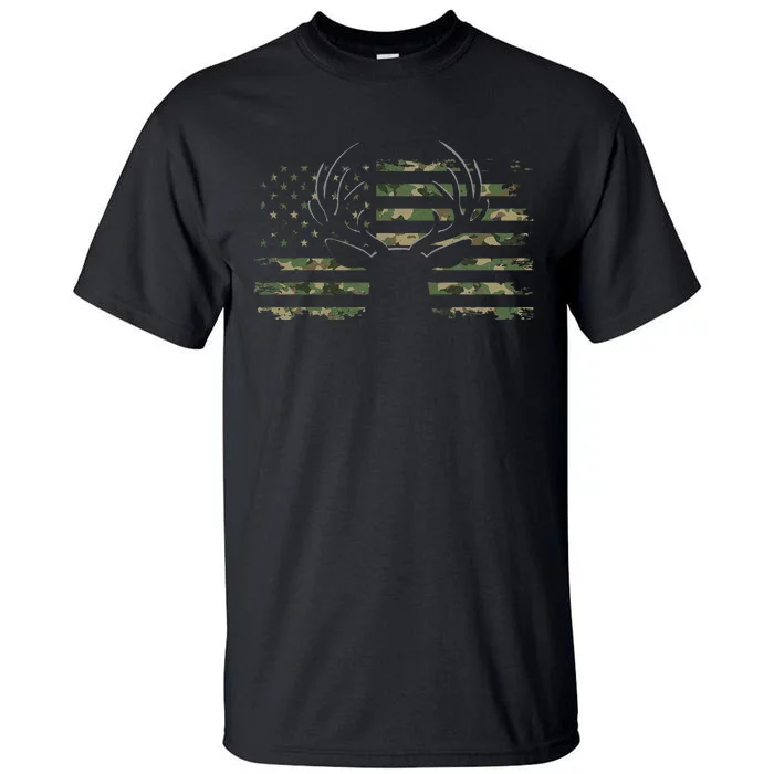 American Flag Camouflage Outdoor Antlers Deer Tall T-Shirt