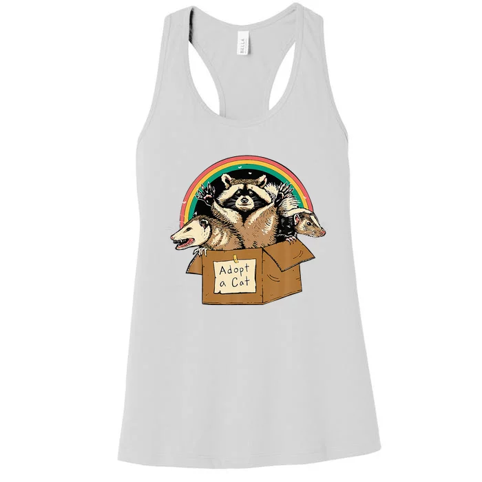 Adopt Forbidden Cats In Box Raccoon Skunks Possum Cat Lovers Women's Racerback Tank