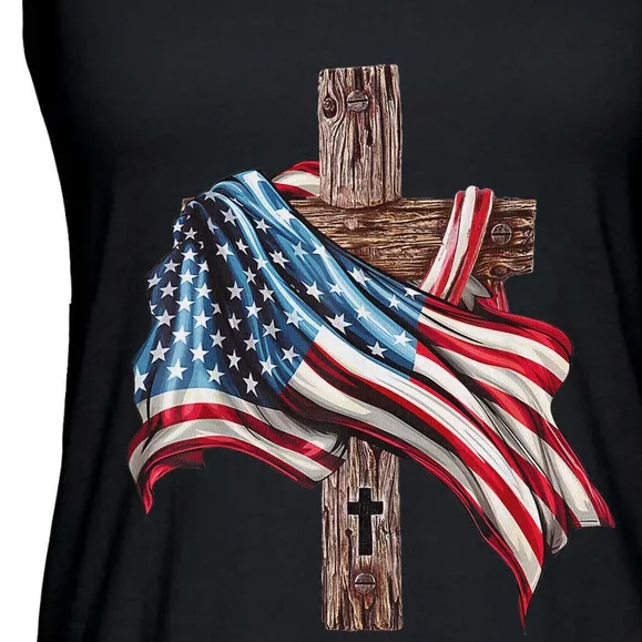 American Flag Christian Cross Jesus Patriotic Ladies Essential Flowy Tank