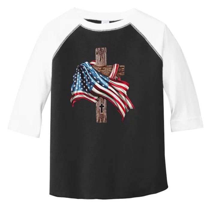 American Flag Christian Cross Jesus Patriotic Toddler Fine Jersey T-Shirt