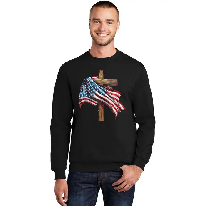 American Flag Christian Cross Jesus Patriotic Tall Sweatshirt