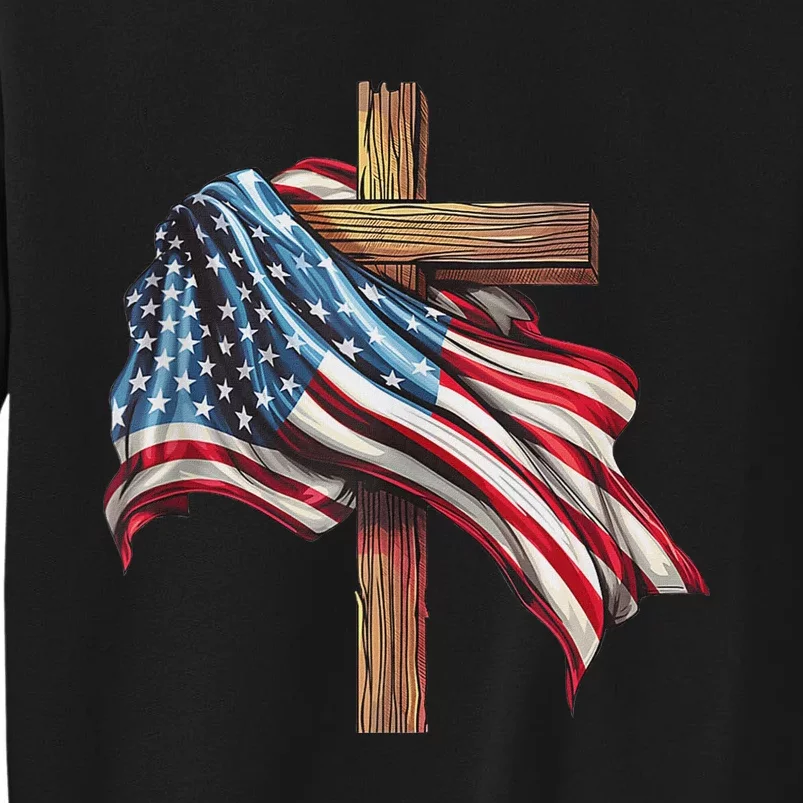 American Flag Christian Cross Jesus Patriotic Tall Sweatshirt