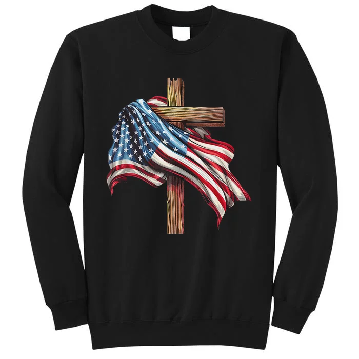 American Flag Christian Cross Jesus Patriotic Tall Sweatshirt