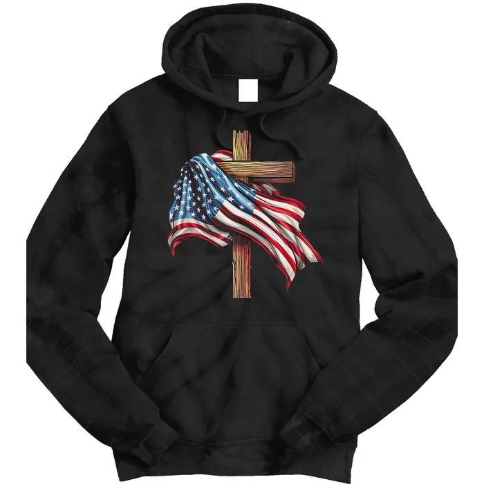 American Flag Christian Cross Jesus Patriotic Tie Dye Hoodie