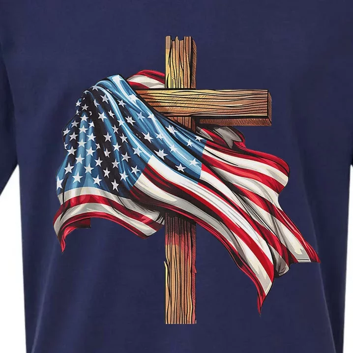 American Flag Christian Cross Jesus Patriotic Sueded Cloud Jersey T-Shirt