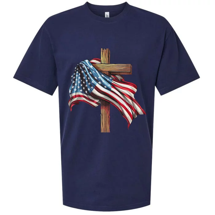 American Flag Christian Cross Jesus Patriotic Sueded Cloud Jersey T-Shirt