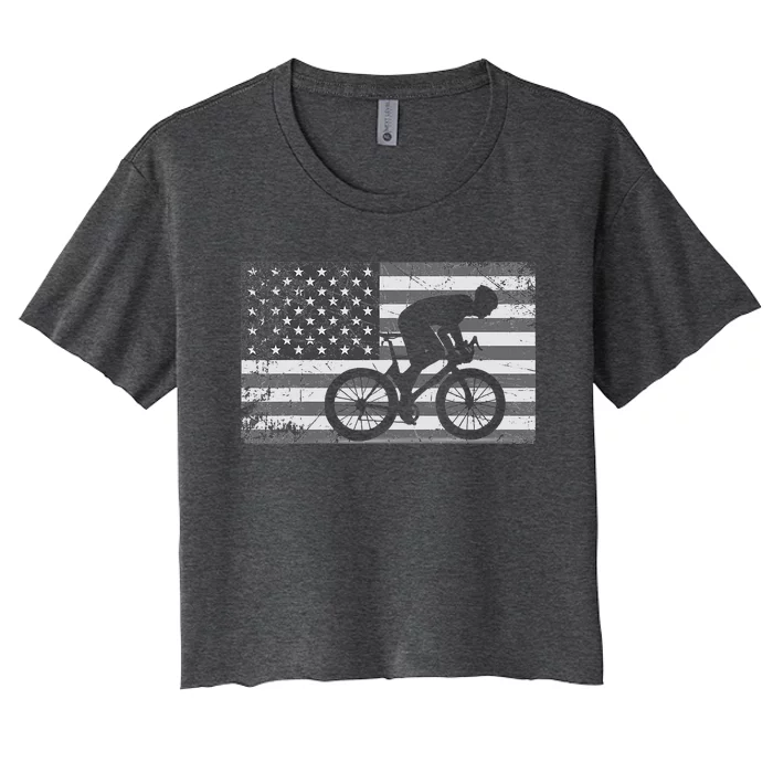 American Flag Cycling USA Bike Cyclists Gift Women's Crop Top Tee