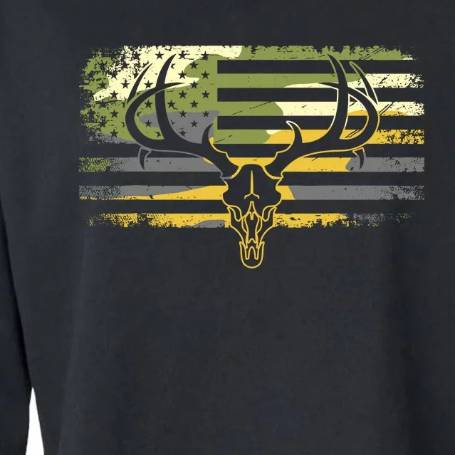 American Flag Camouflage Outdoor Antlers Deer Cropped Pullover Crew