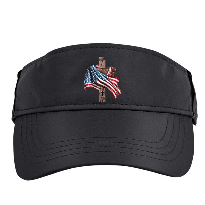 American Flag Christian Cross Jesus 4th Of July Adult Drive Performance Visor