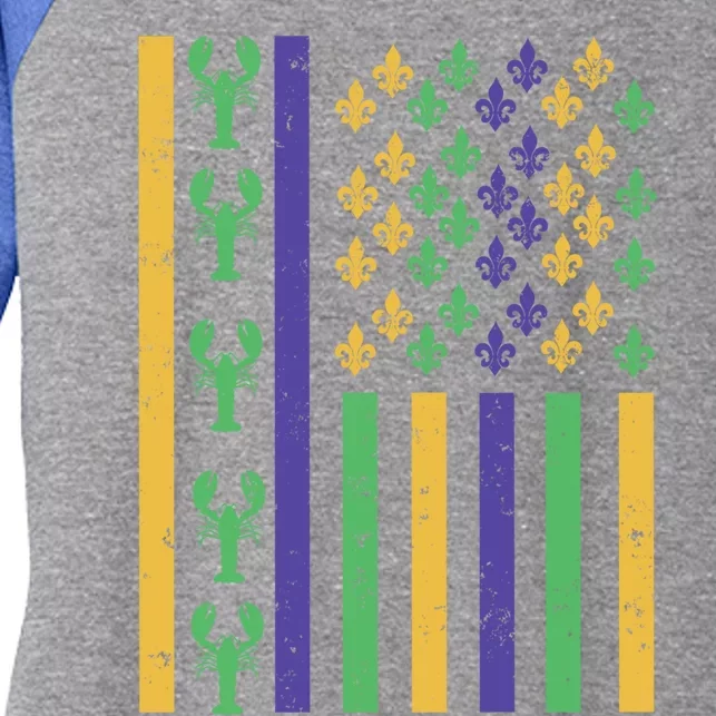 American Flag Carnival Crawfish Mardi Gras Fleur De Lys Great Gift Women's Tri-Blend 3/4-Sleeve Raglan Shirt