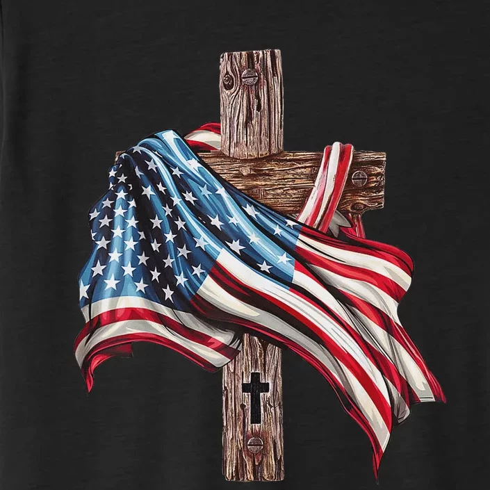 American Flag Christian Cross Jesus 4th Of July Women ChromaSoft Performance T-Shirt