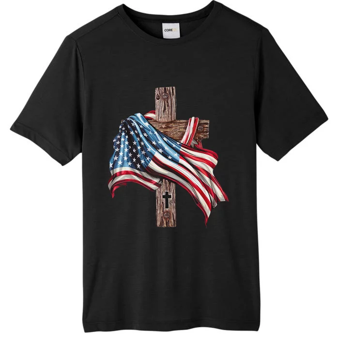 American Flag Christian Cross Jesus 4th Of July Women ChromaSoft Performance T-Shirt