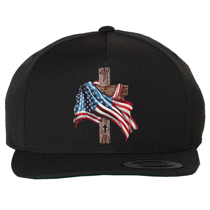 American Flag Christian Cross Jesus 4th Of July Women Wool Snapback Cap