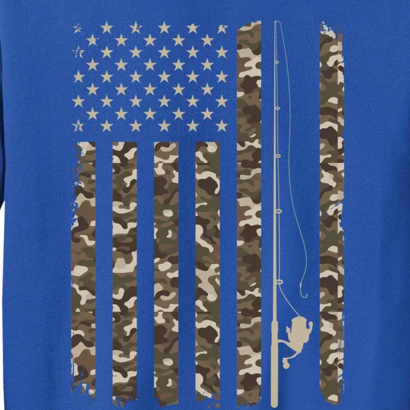 American Flag Camouflage Fisher Fishing Rod Dad Grandpa Cool Gift Tall Sweatshirt