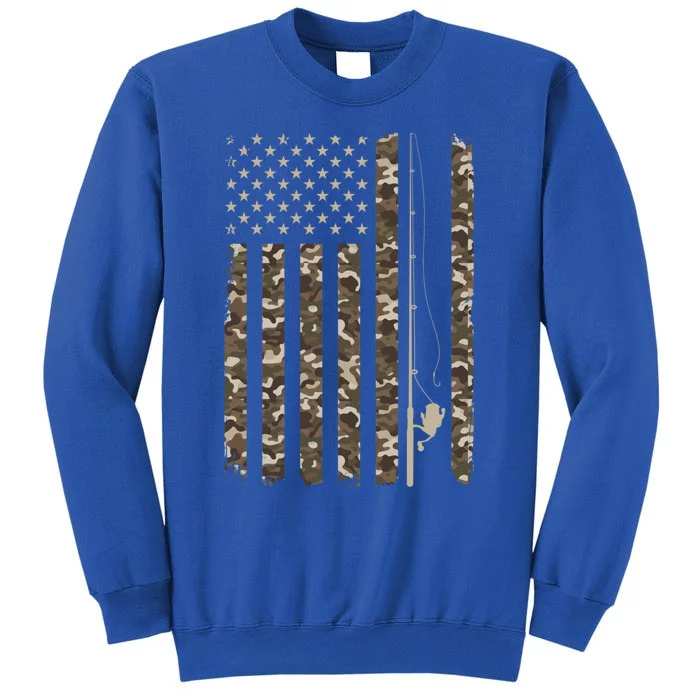 American Flag Camouflage Fisher Fishing Rod Dad Grandpa Cool Gift Tall Sweatshirt