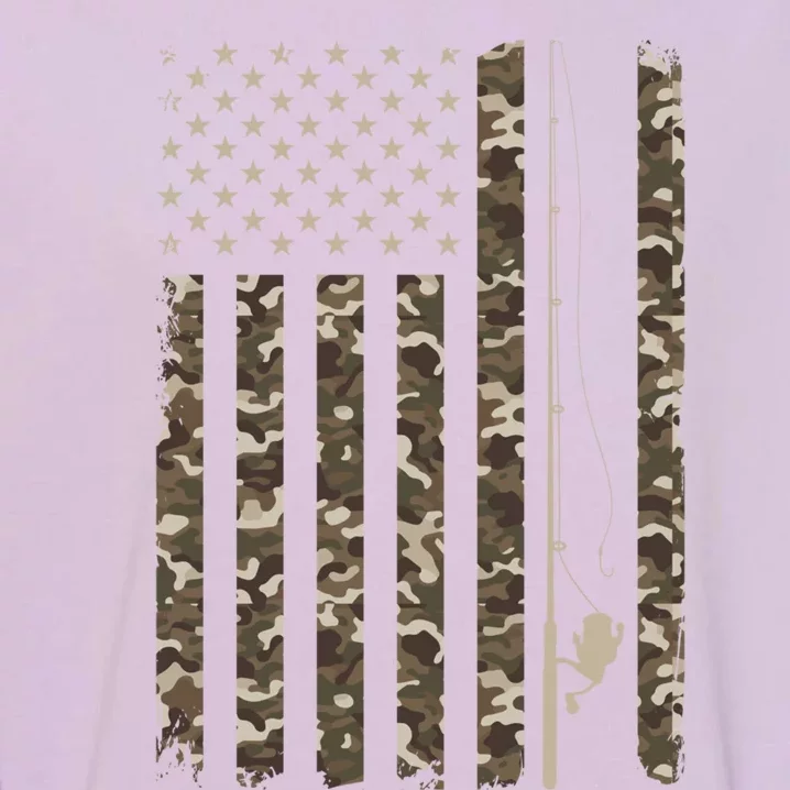 American Flag Camouflage Fisher Fishing Rod Dad Grandpa Cool Gift Garment-Dyed Sweatshirt