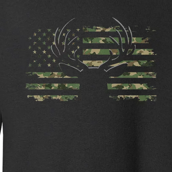 American Flag Camouflage Outdoor Antlers Deer Toddler Sweatshirt