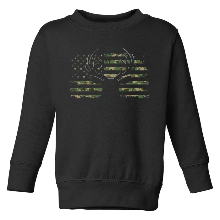 American Flag Camouflage Outdoor Antlers Deer Toddler Sweatshirt