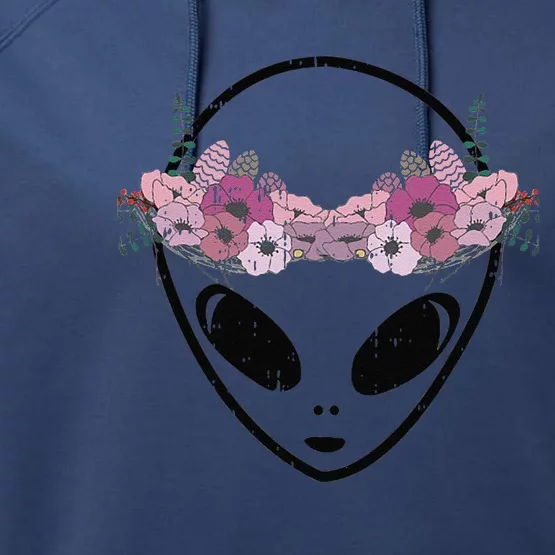 Area51 Flower Crown Alien Head Easy Martian Halloween Gift Performance Fleece Hoodie