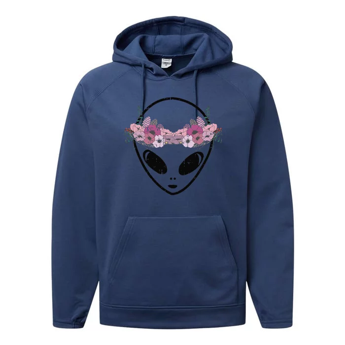 Area51 Flower Crown Alien Head Easy Martian Halloween Gift Performance Fleece Hoodie