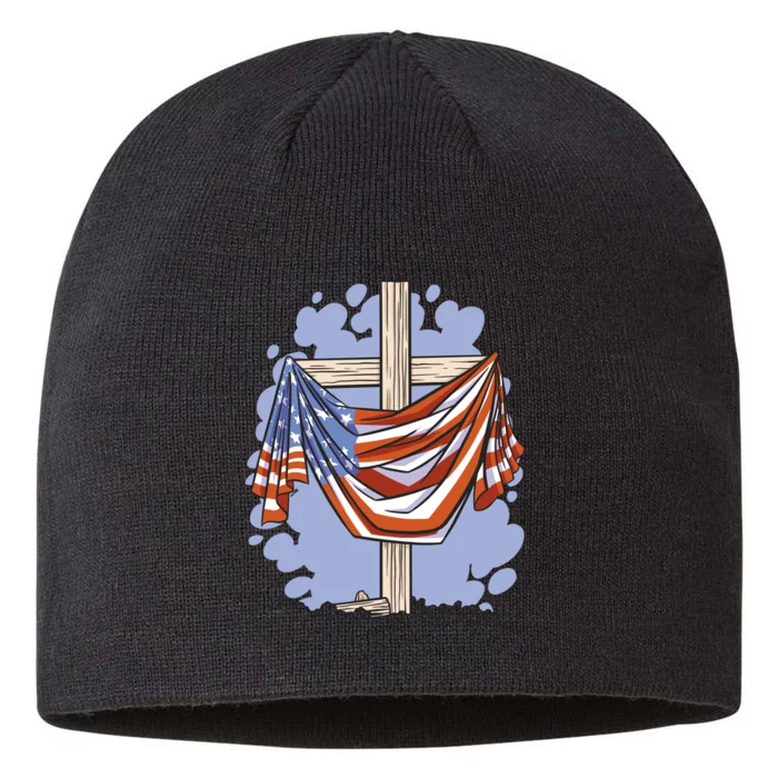 American Flag Cross 8 1/2in Sustainable Knit Beanie