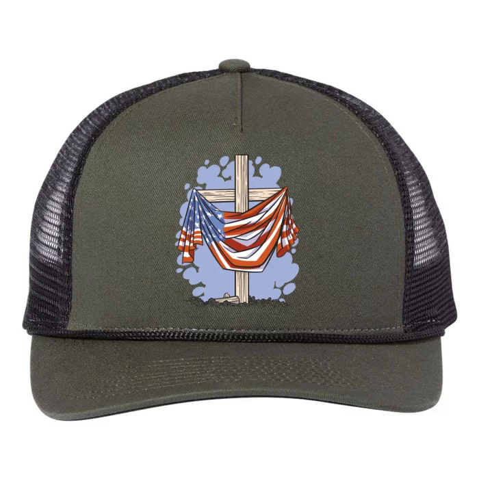 American Flag Cross Retro Rope Trucker Hat Cap