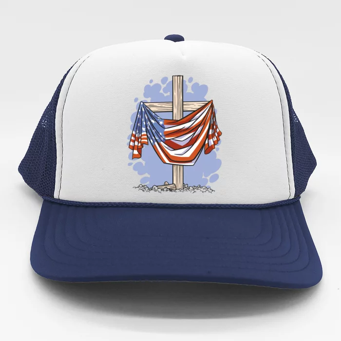 American Flag Cross Trucker Hat