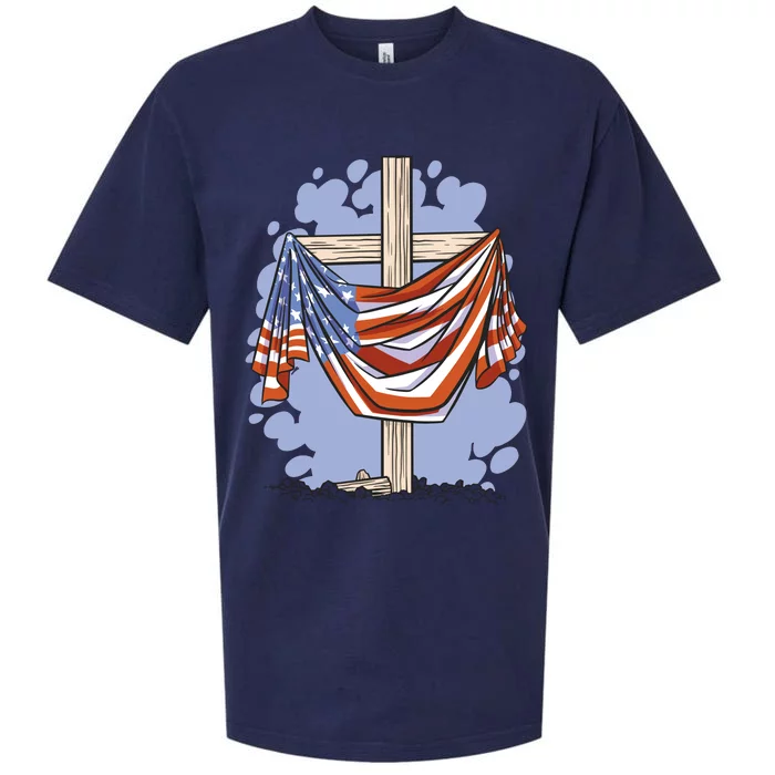 American Flag Cross Sueded Cloud Jersey T-Shirt